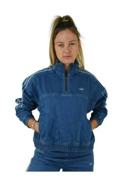 Adidas Hoodies & Sweatvesten Jeans Sweatshirt Model Jacket With Mini Zipper And Side Bands Blue
